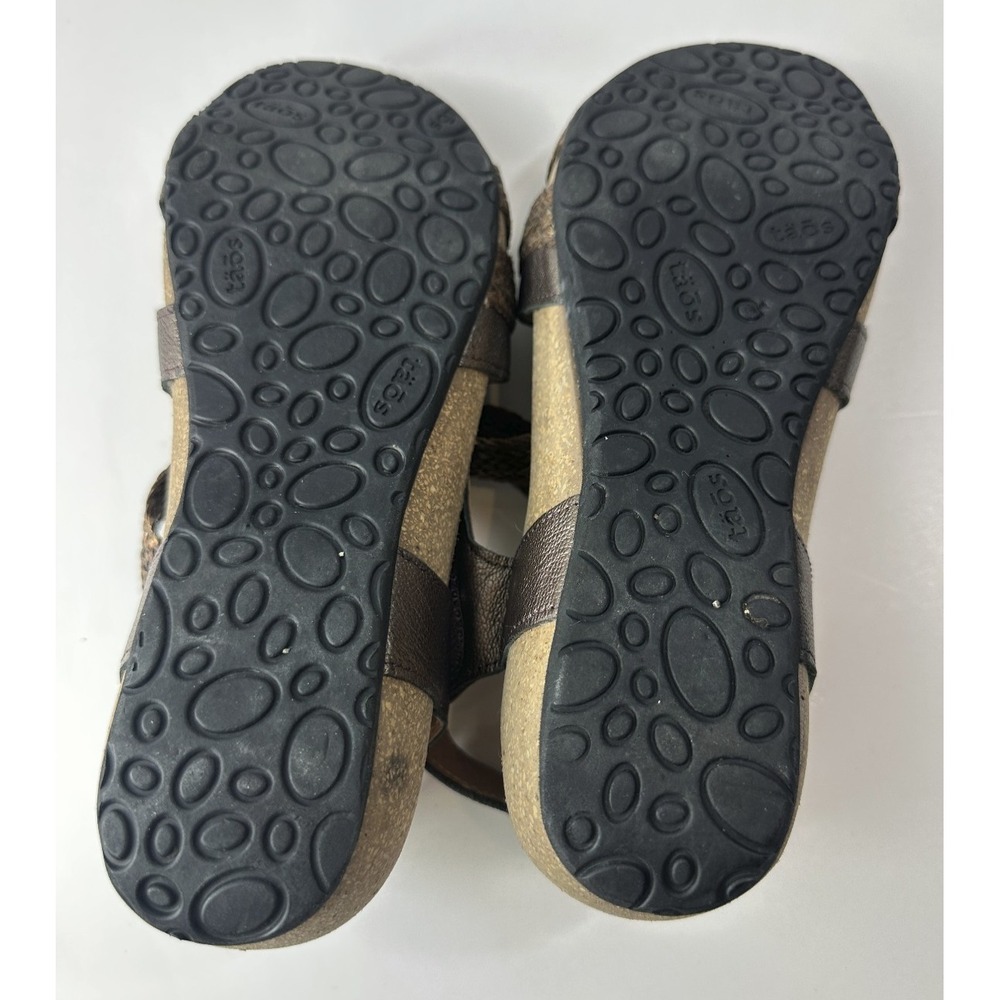 Taos Trulie Sandals Pewter Metallic Leather Woven Strappy Hook Loop Size 7 - 7.5 - Picture 15 of 16